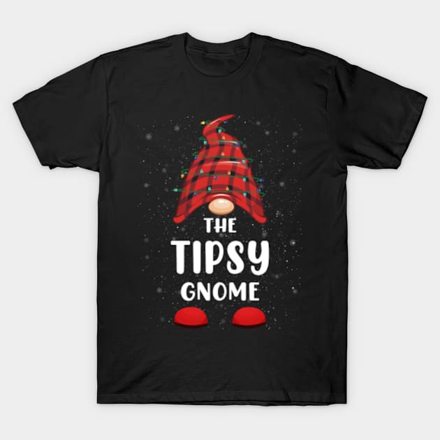 Tipsy Gnome Red Buffalo Plaid Christmas Pajama Matching Family T-Shirt by kamahashirt